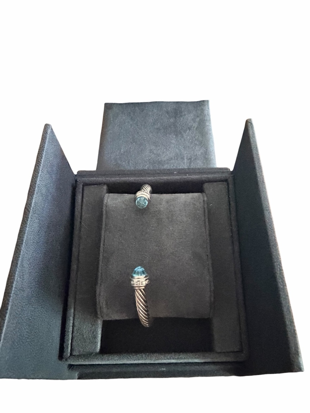 David Yurman - Cable Wrap Blue Topaz Diamond Sterling Silver Cuff Bracelet